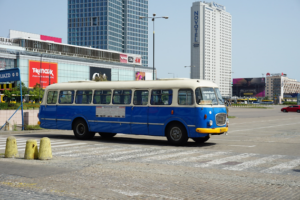 Take a trip with a tour guide in Warsaw in an old bus for PRL