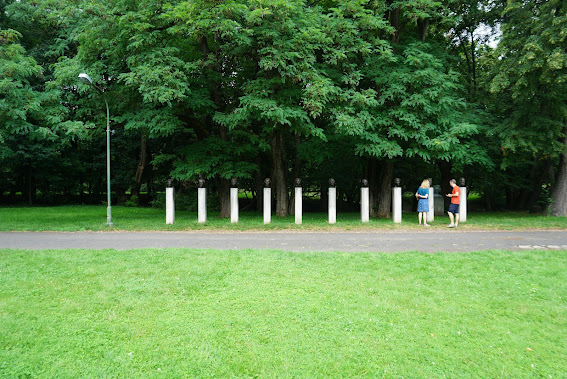 sculptures in the garden area