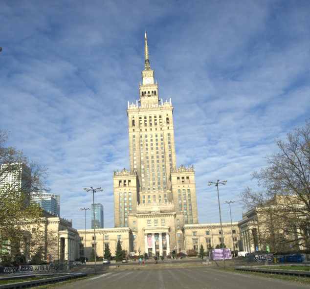 The building is almost just as wide, as it is tall - a symbol of Communism in Warsaw