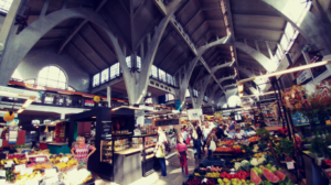 The market hall is from the German time and is made in concrete